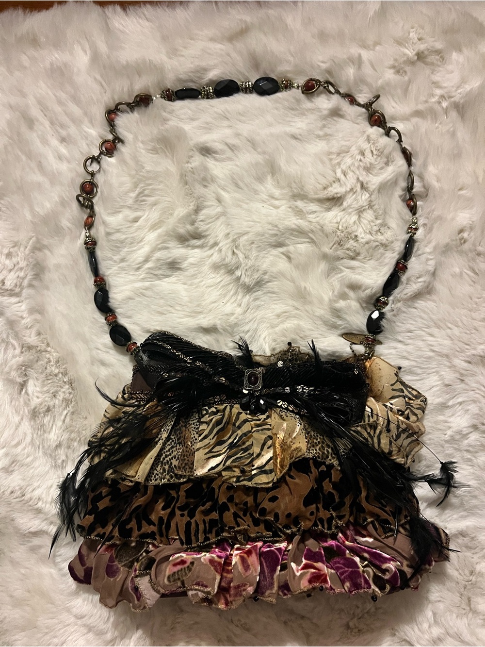 Mary Frances Ruffled Animal-Print Shoulder Bag in Brown and Black